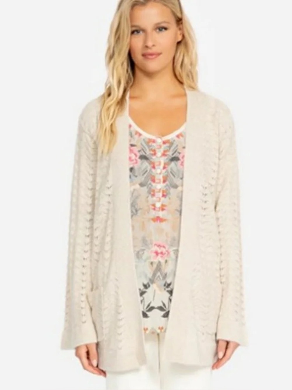 NWOT JOHNNY WAS Open-Front Cashmere Crochet Cardigan!